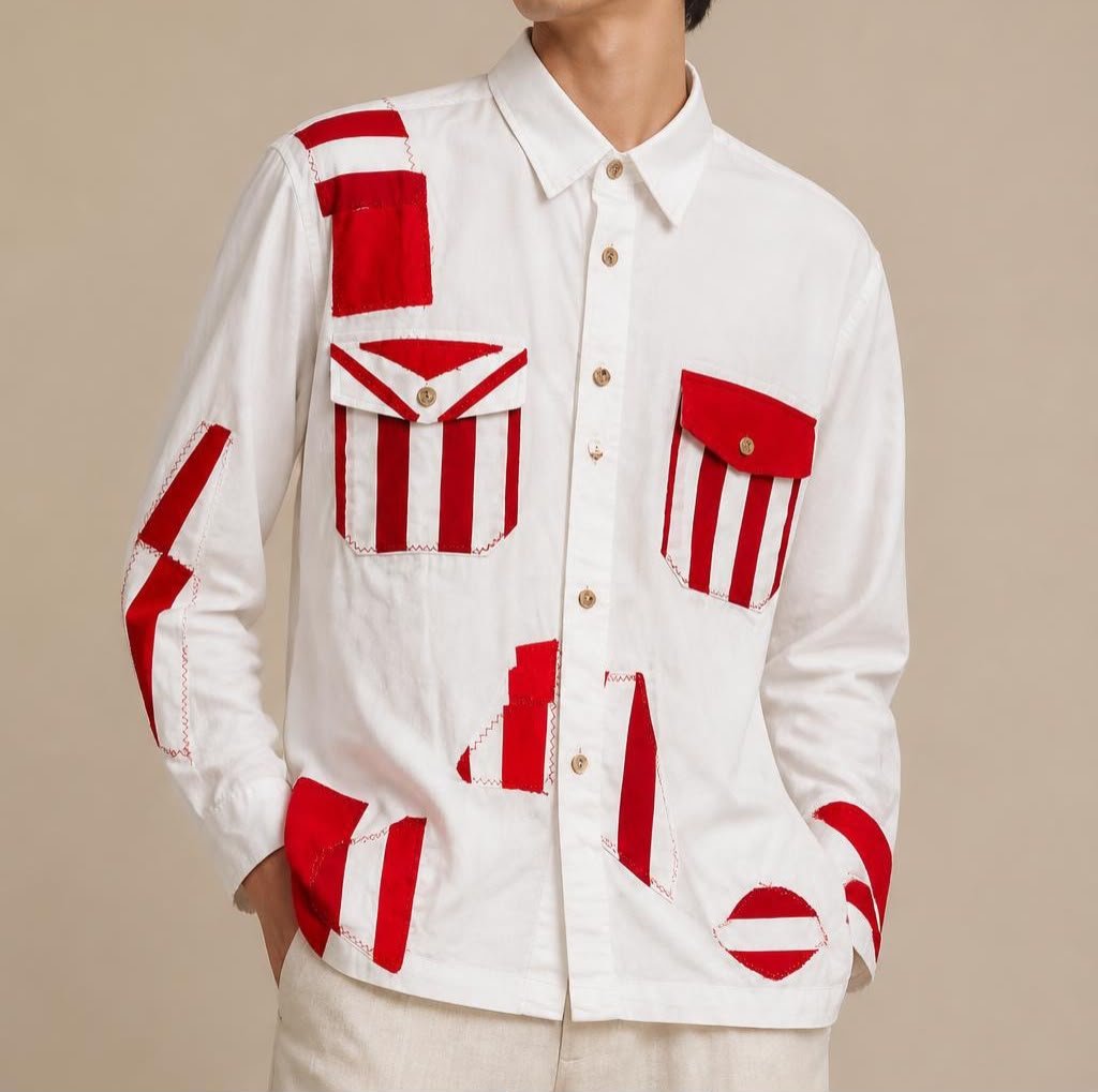 Red Geometric Patchwork Shirt