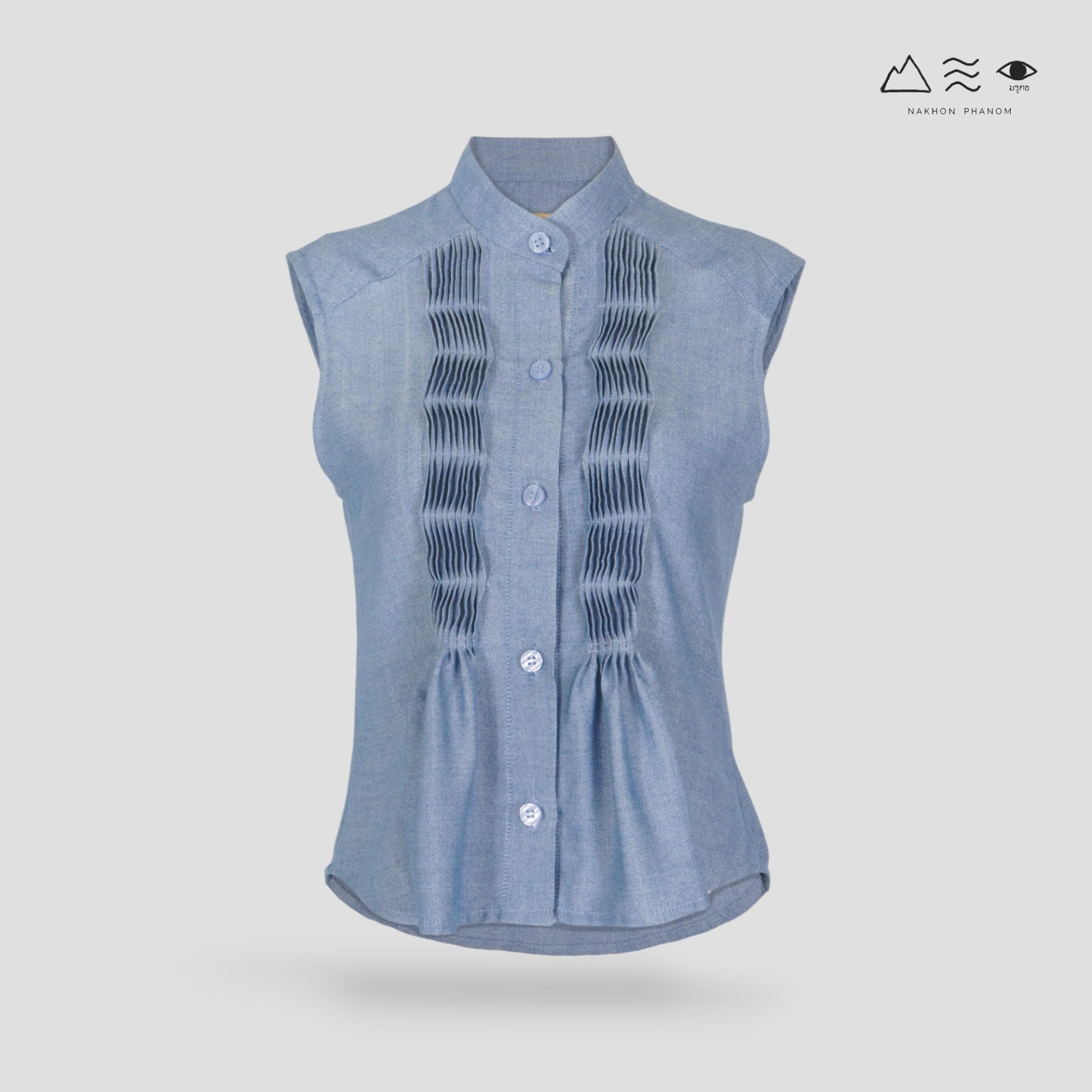 เสื้อเชิ้ตแขนกุดตีเกล็ดทวิสต์ - สั้น ครามอ่อน