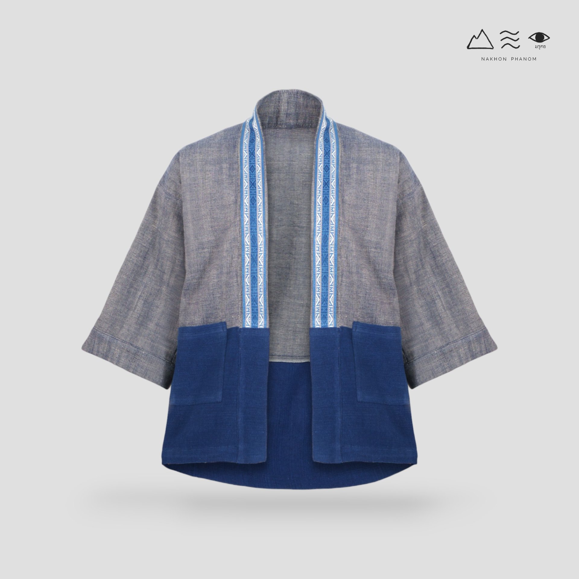 KHID เสื้อคลุมกิโมโนผ้าครามลายยกขิด ยาว