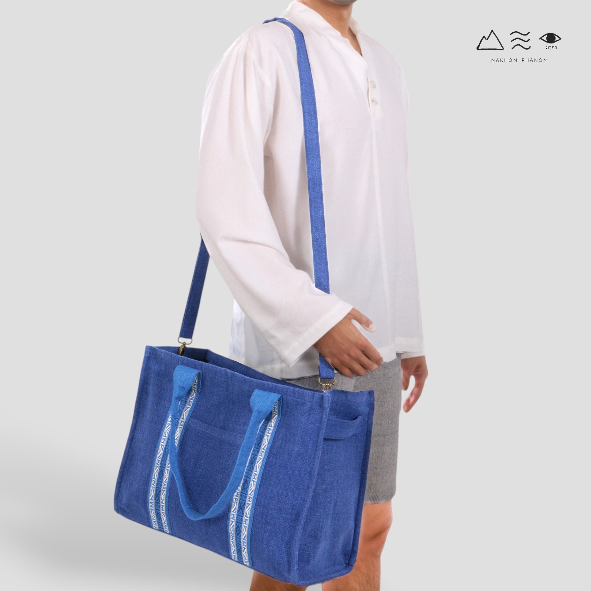 KHID กระเป๋า Tote ผ้าคราม สายยกขิด
