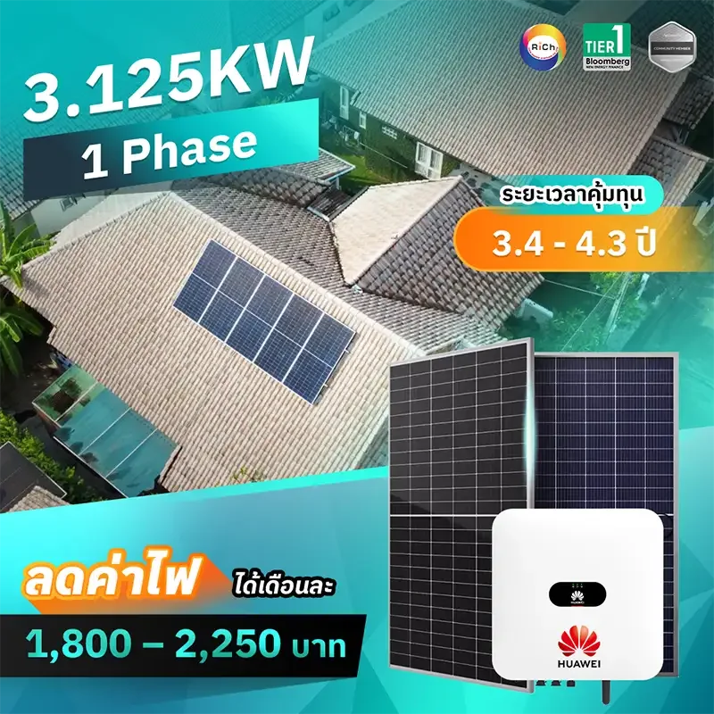 แพ็คเกจติดตั้งโซล่าเซลล์ 3.125KW