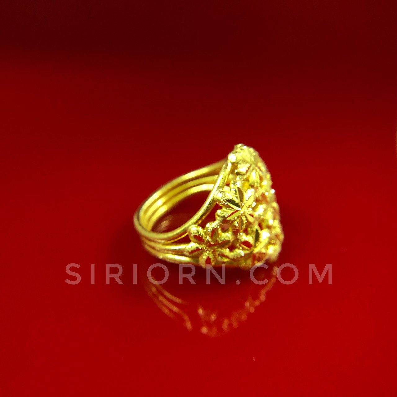 แหวนทองคำแท้ 96.5%ลายช่อดอกไม้โปร่งจิกเพชรตัดลาย