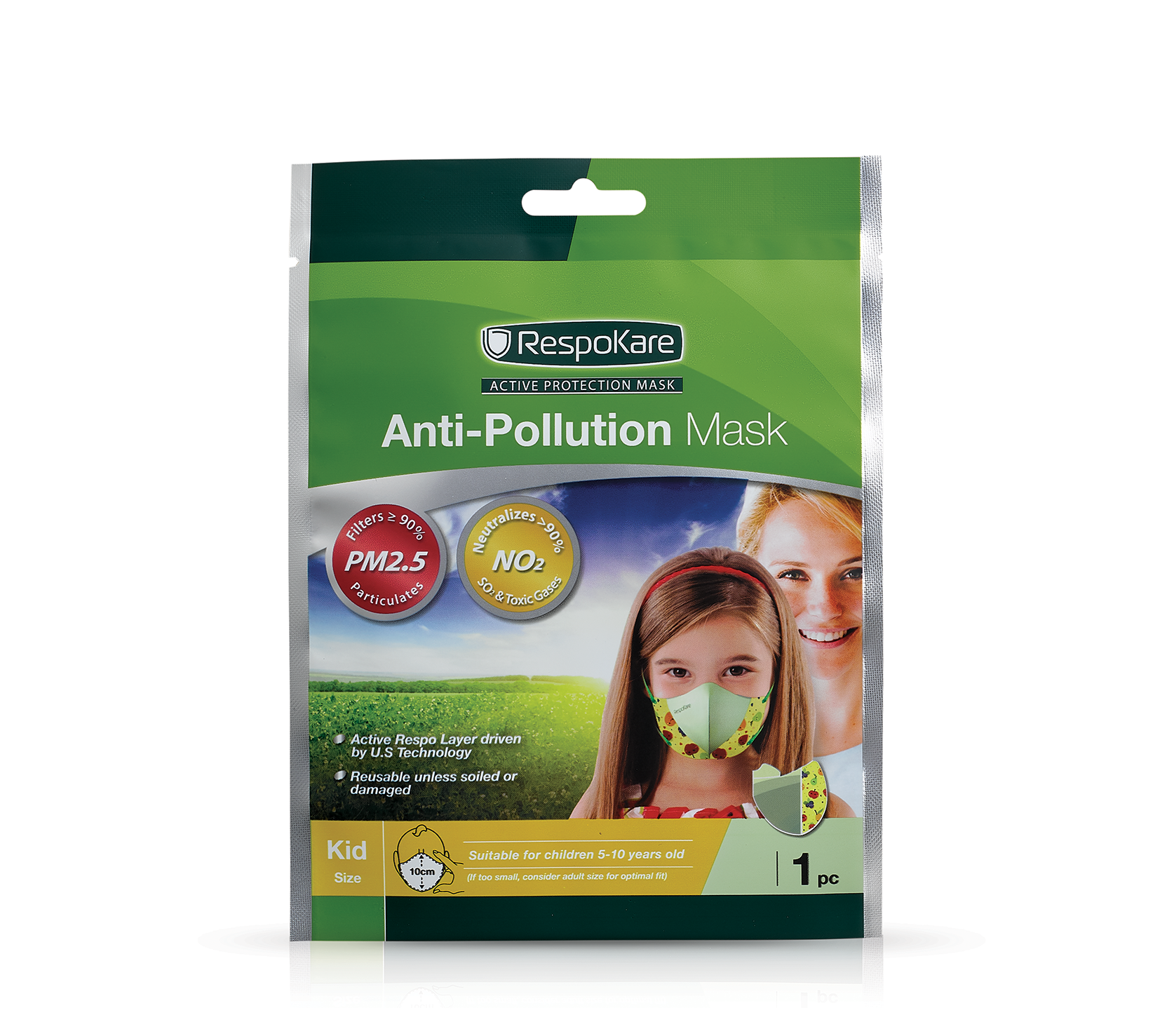 RespoKare หน้ากากป้องกันมลพิษและฝุ่นควัน สำหรับเด็ก สีเหลือง จำนวน 1ชิ้น