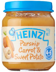 HEINZ PARSNIP CARROT & SWEET POTATO 110 G. อาหารสำหรับเด็กรสแครอทและมันหวาน 110 กรัม