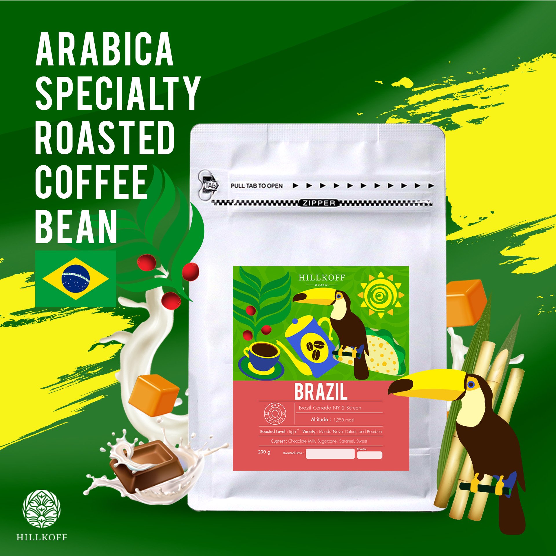 Hillkoff : Brazil Natural Arabica Specialty Roasted กาแฟนอกคัดพิเศษ บราซิล 200g