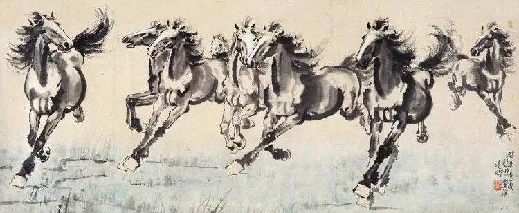 ภาพวาดหมึกจีนม้าวิ่งแปดตัว-รูปภาพม้ามงคล-ขาย-พร้อมส่ง