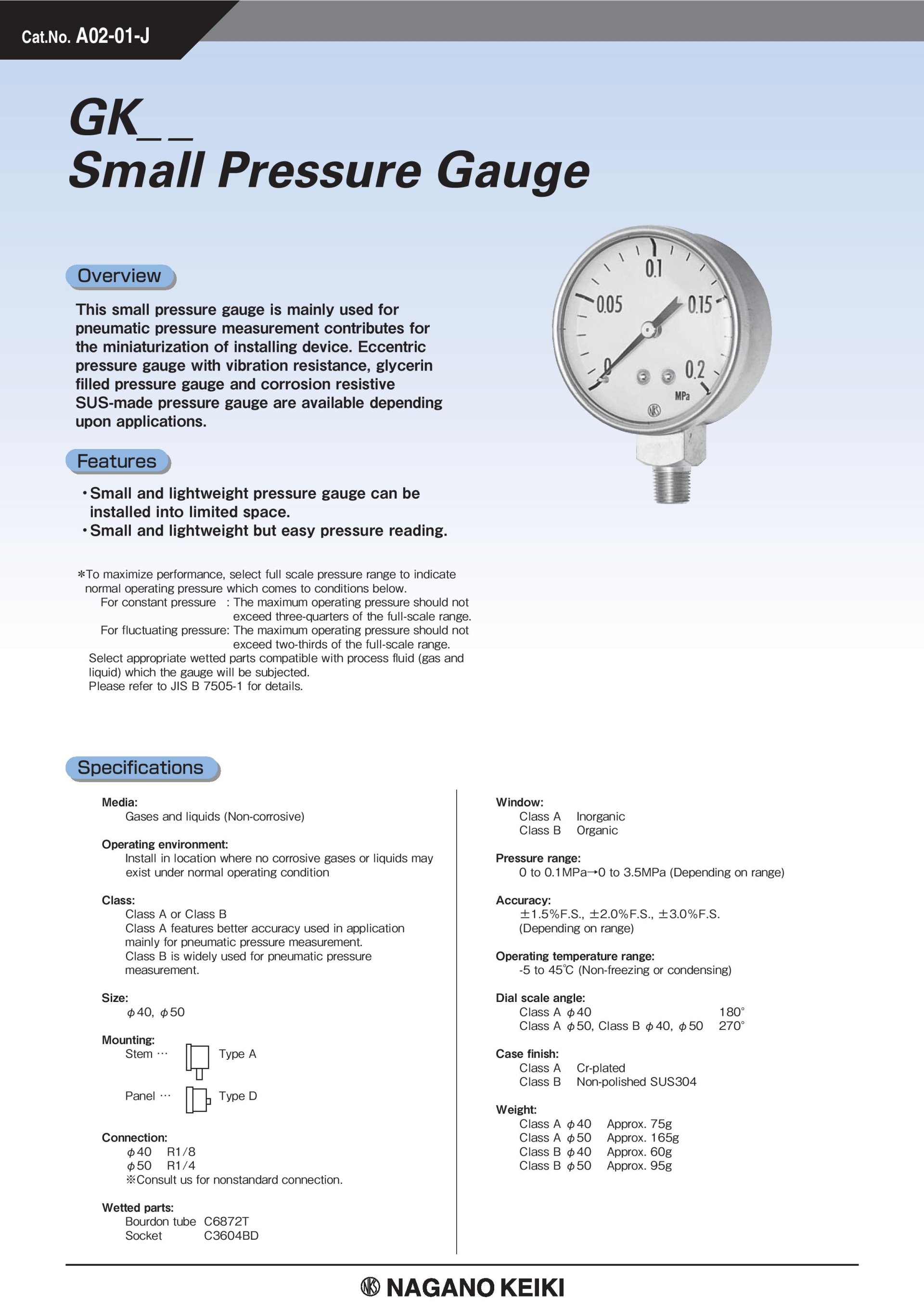 PRESSURE GAUGE NAGANO KEIKI flowautomech