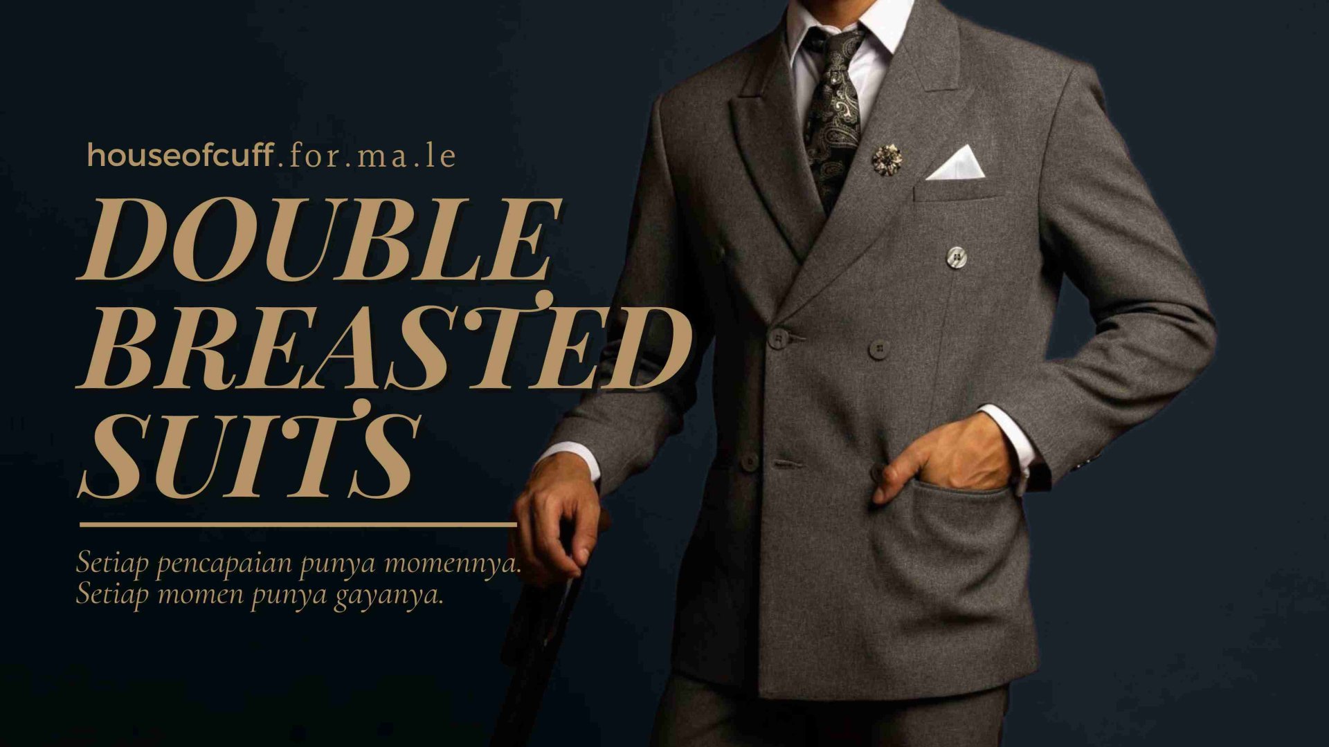 jas double breasted suit pria