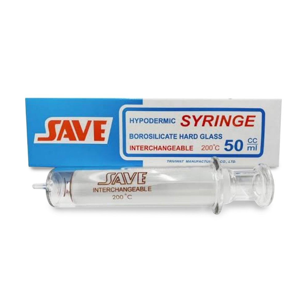 Interchangeable glass syringe 50 ml.