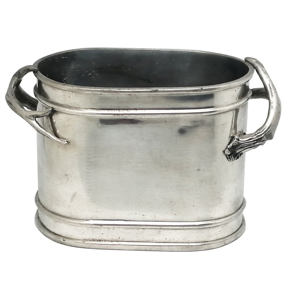 Pewter Vintage Oval Champagne Cooler Bucket Stag horn hdls.