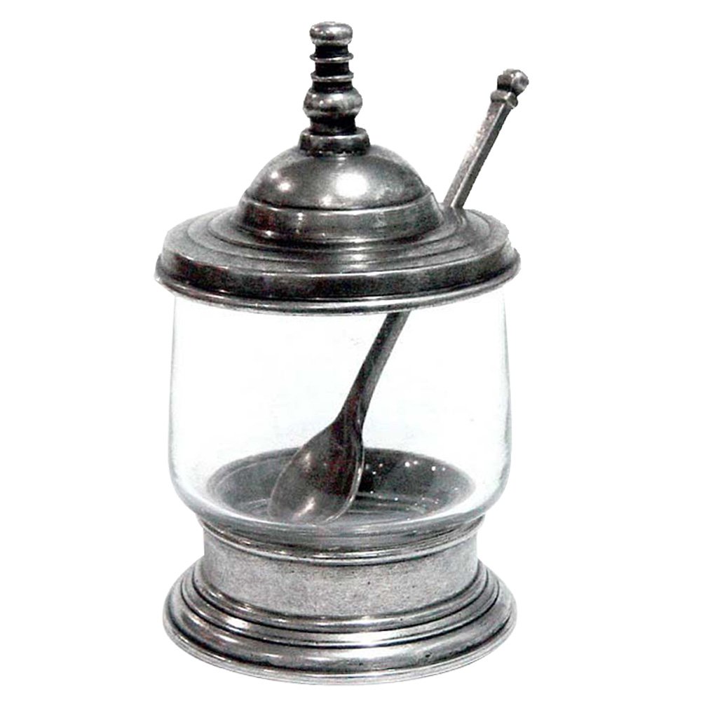 Glass Jam Jar w/Spoon /  D: 8  H: 13  cms.