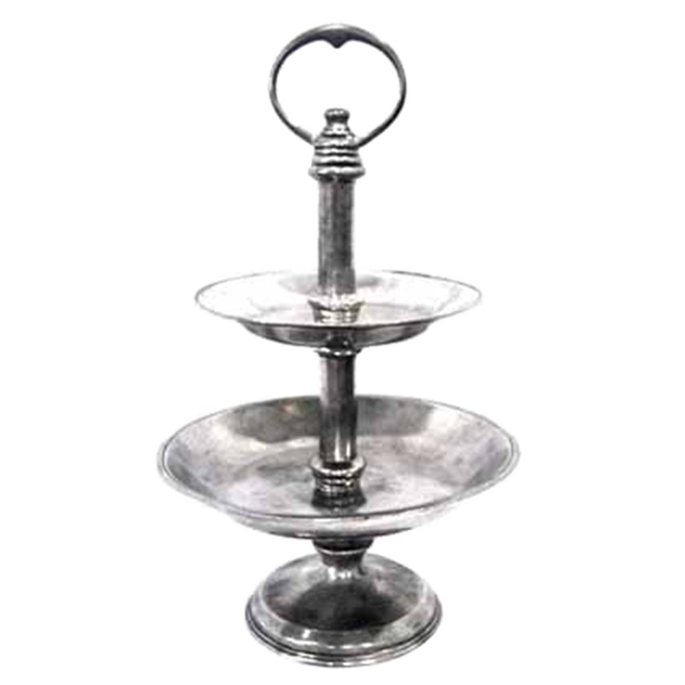 2 Tire Pewter Cake Stand / #1 D: 15.5   #2 D: 20   H: 32.5 cms.