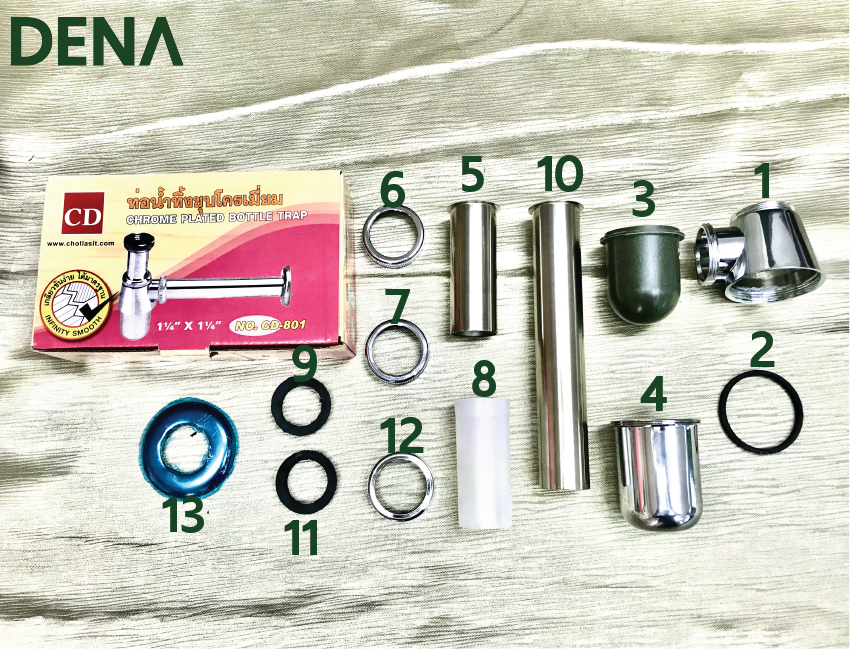 อุปกรณ์ในชุด ท่อน้ำทิ้ง , ท่อน้ำทิ้งอ่างล้างหน้า , ท่อน้ำทิ้งกระปุก , พีเทป , P-Trap