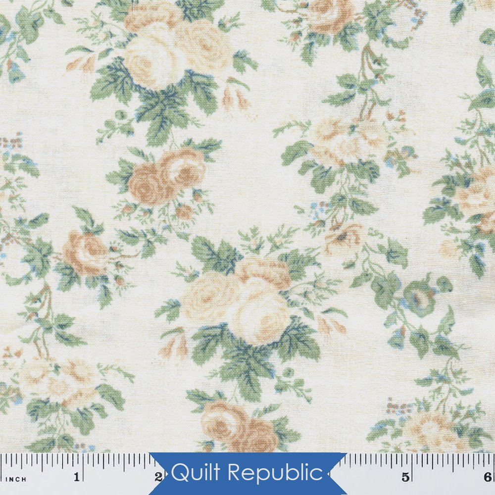 Wilmington Prints  Sapphire Blossoms Cream Twined Roses