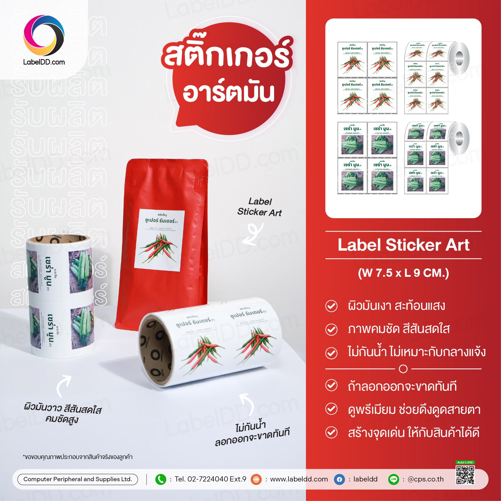 สติ๊กเกอร์ Sticker Art มัน (ผิวมันวาว สีสันสดใส คมชัดสูง)