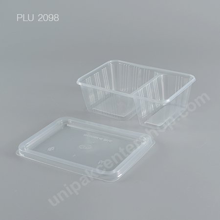 กล่องอาหาร 2 ช่อง PP ใส 750 ml + ฝา PP ใส (E)