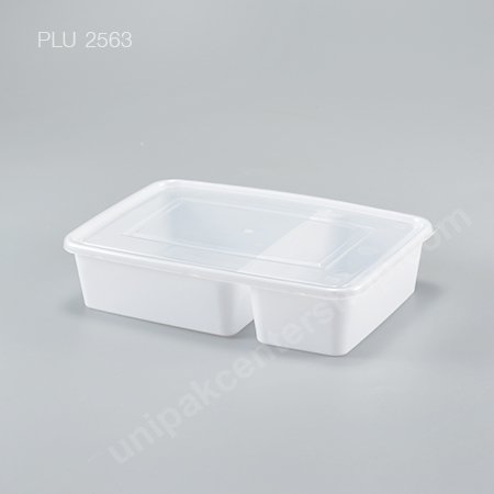 กล่องอาหาร 2 ช่อง PP ขาว + ฝาใส 700 ml
