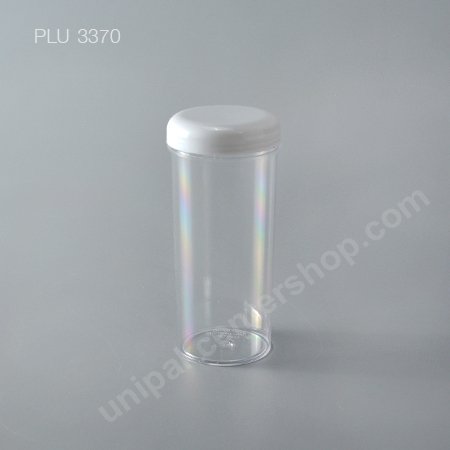 กระบอก แข็งใส 420 ml + ฝาขาว (Cylinder Hard Plastic Case) No.0775