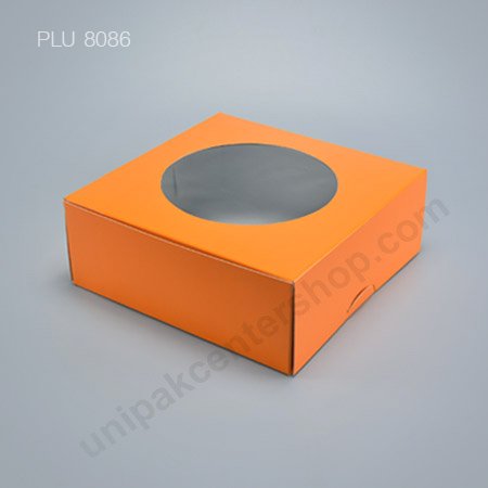 กล่องเค้ก กระดาษ 24x24x9.5cm สีส้ม + เจาะหน้าต่าง (2 ปอนด์)