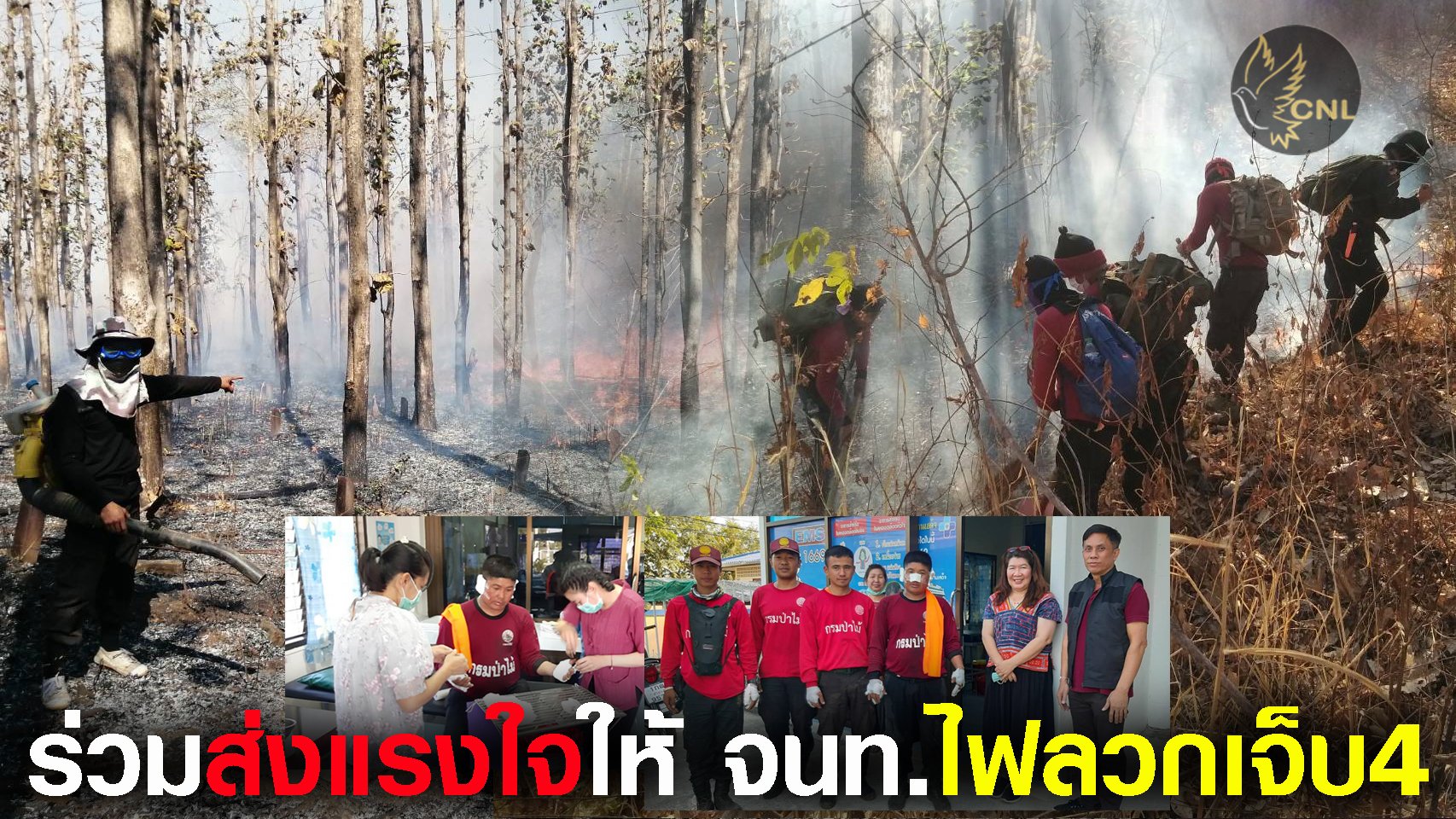 ร่วมส่งแรงใจให้เจ้าหน้าที่ดับไฟป่าทุกคนหลัง4นายถูกไฟลวกตามร่างกายขณะเข้าดับไฟในพื้นที่บ้านห้วยยาง