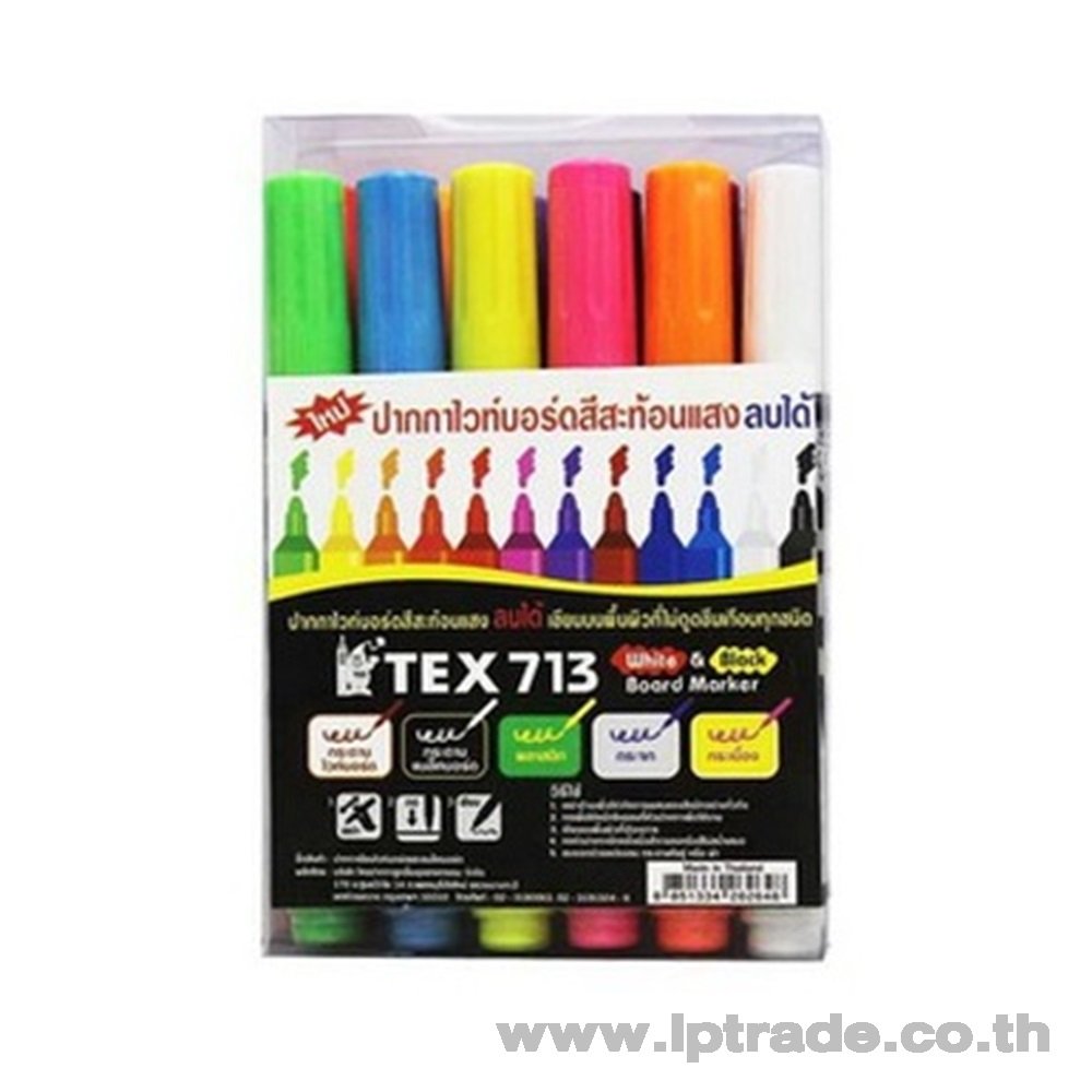 ปากกาไวท์บอร์ด ลบได้ TEX-713 (12 สี/กล่อง)