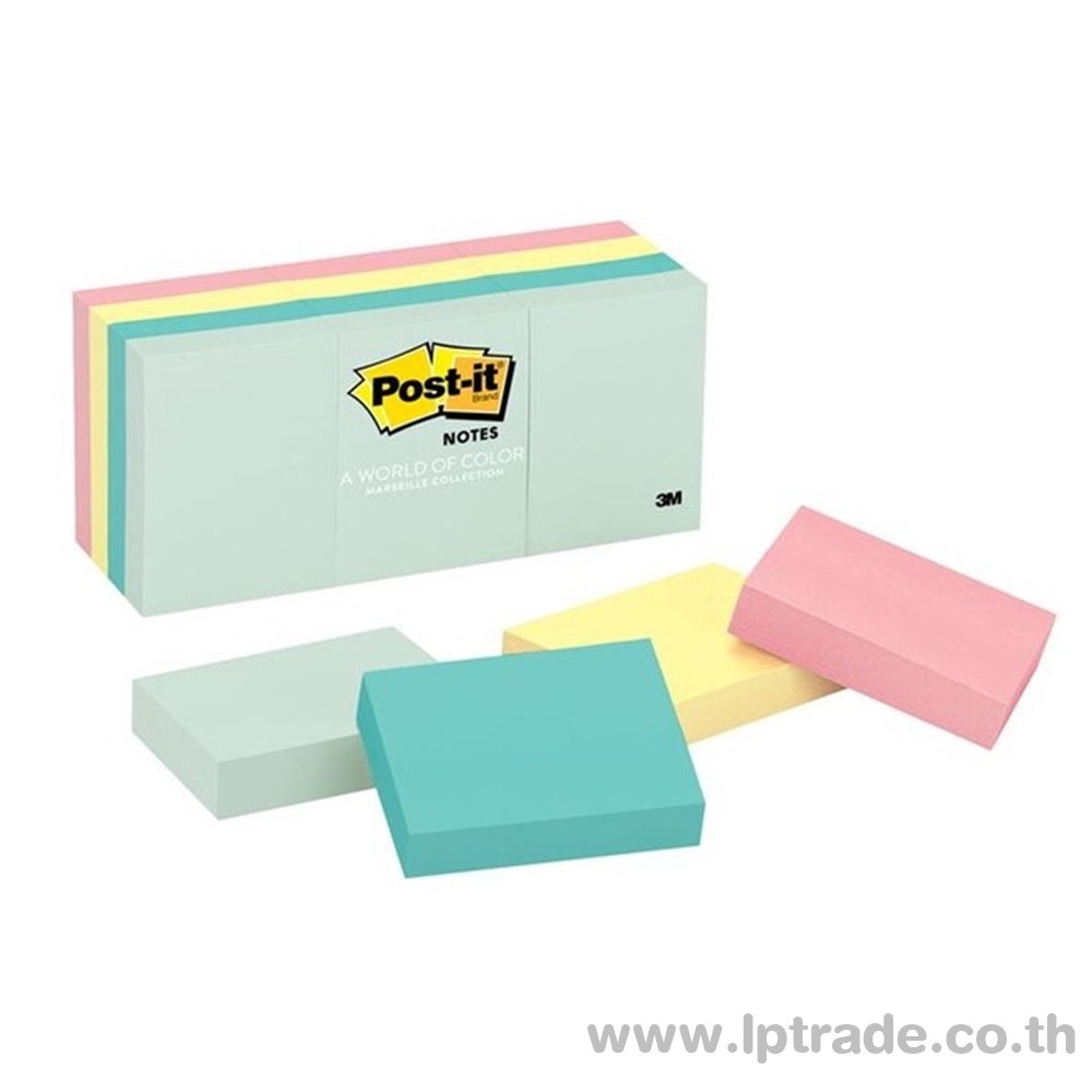 กระดาษโน้ต Postit 3M 653AST 1.5"x2" คละสีพาสเทล (แพ็ค 12 เล่ม) lptrade