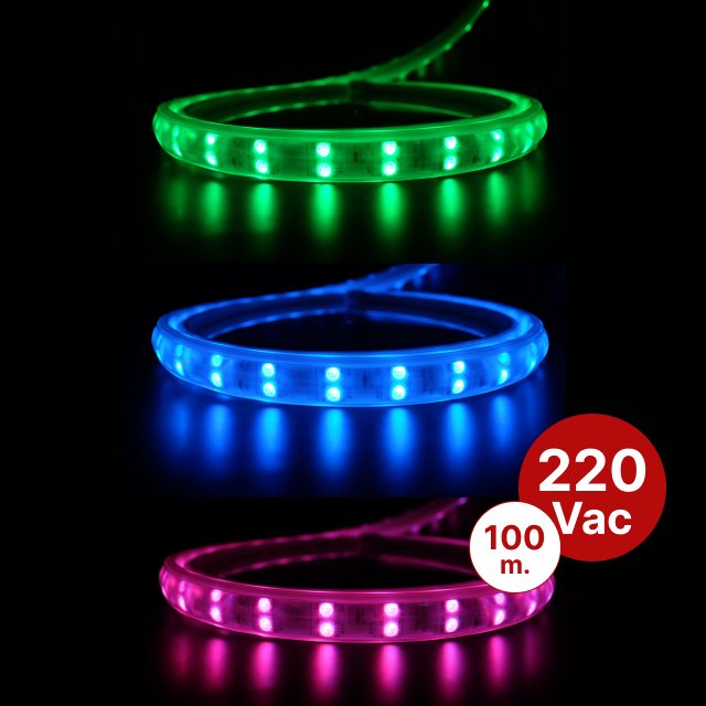 ROPE LIGHT LED DOUBLE 220V 28.8W/M. IP65 14มม. 100ม./ม้วน RGB