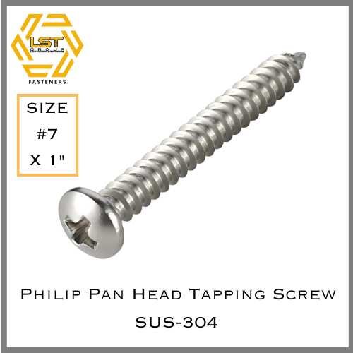 สกรูเกลียวปล่อยสแตนเลส หัว PH SUS-304 เบอร์ #7 x 1"