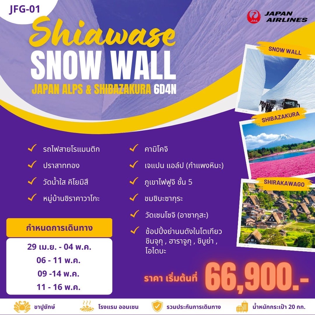 ทัวร์ญี่ปุ่น SHIAWASE SNOW WALL 6 วัน 4 คืน