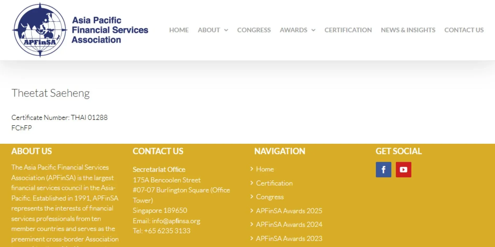 FChFP นักวางแผนการเงินเอเชียแปซิฟิก THAI 01288 FChFP นักวางแผนการเงินเอเชียแปซิฟิก THAI 01288