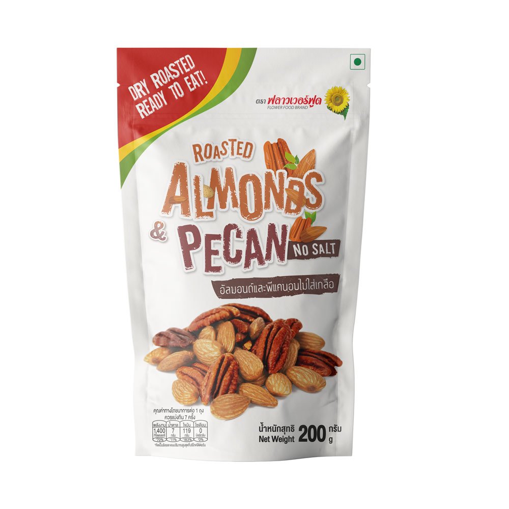 อัลมอนด์และพีแคนอบไม่เกลือ 200 กรัม Roasted Almond and Pecan no Salt 200 g.