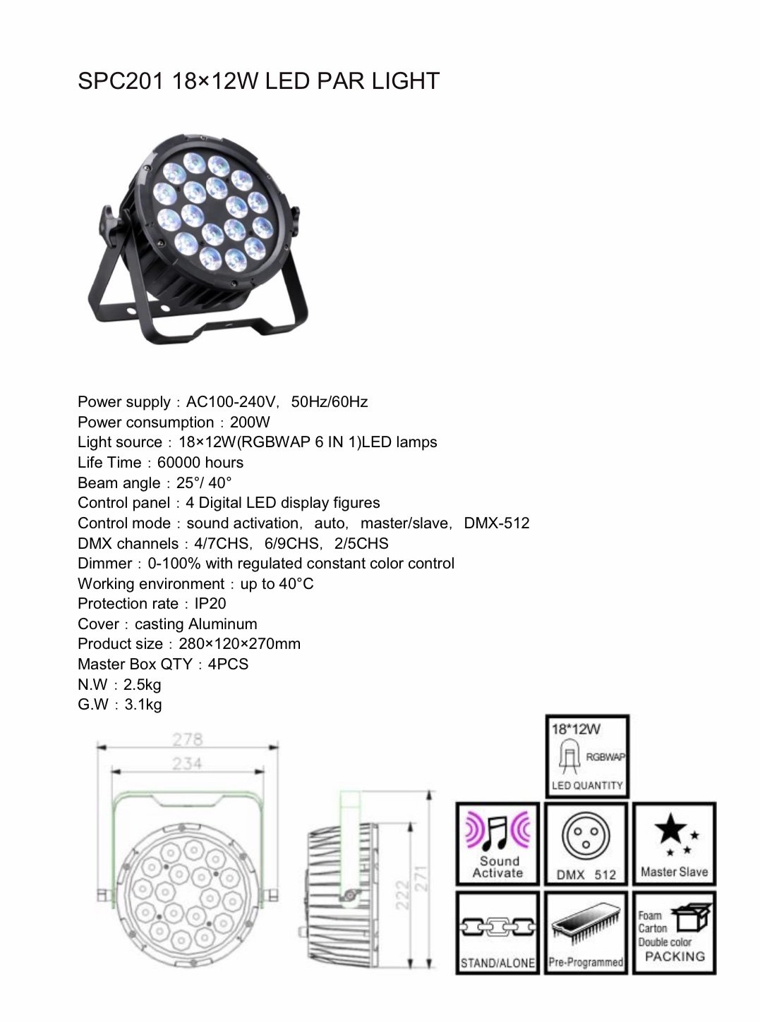 PAR LED SPC201 18x12w