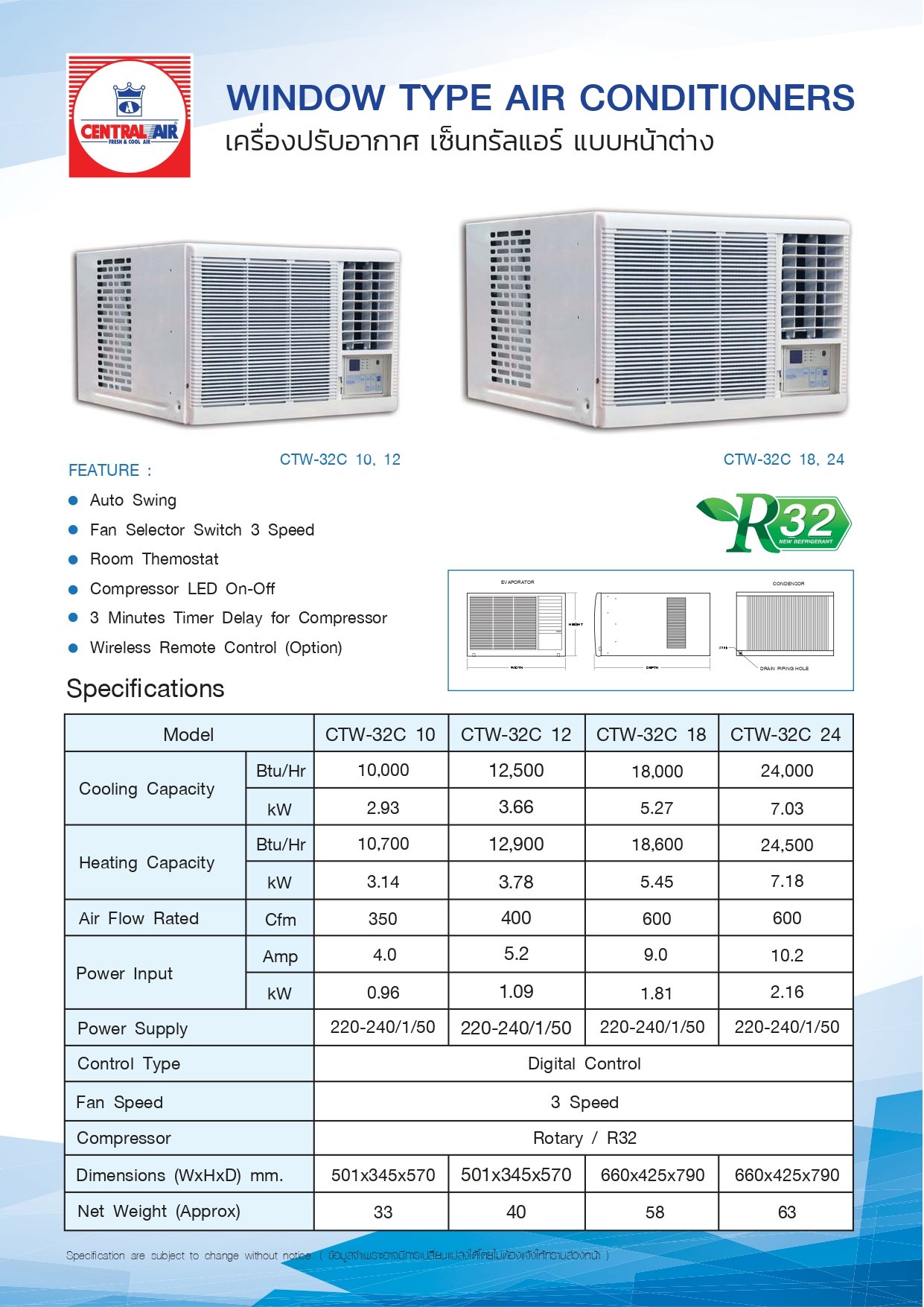 CTW32C Catalog โบรชัวร์แอร์หน้าต่าง CentralAIR premiereasternair