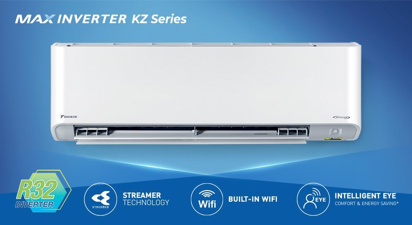 DAIKIN ติดผนัง ระบบอินเวอร์เตอร์ ประหยัดไฟเบอร์ 5⭐⭐⭐ MAX INVERTER KZ-Series รุ่น สตรีมเมอร์ซีรีส์ FTKZ-VV2S Wifi น้ำยา R32