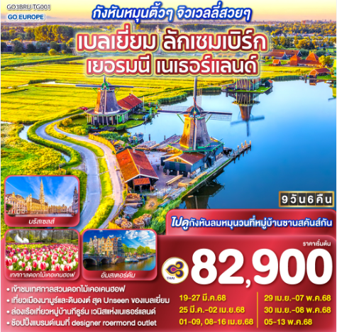 กังหันหมุนติ้วๆ จิวเวลลี่สวยๆ เบลเยี่ยม ลักเซมเบิร์ก เยอรมนี เนเธอร์แลนด์ 9 วัน 6 คืน- TG