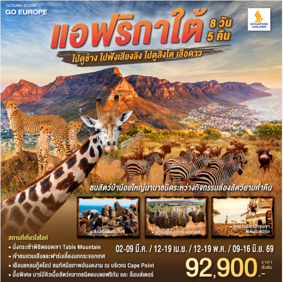 แอฟริกาใต้ ไปดูช้าง ไปฟังเสียงลิง ไปดูสิงโตเสือดาว 8วัน 5คืน-SQ