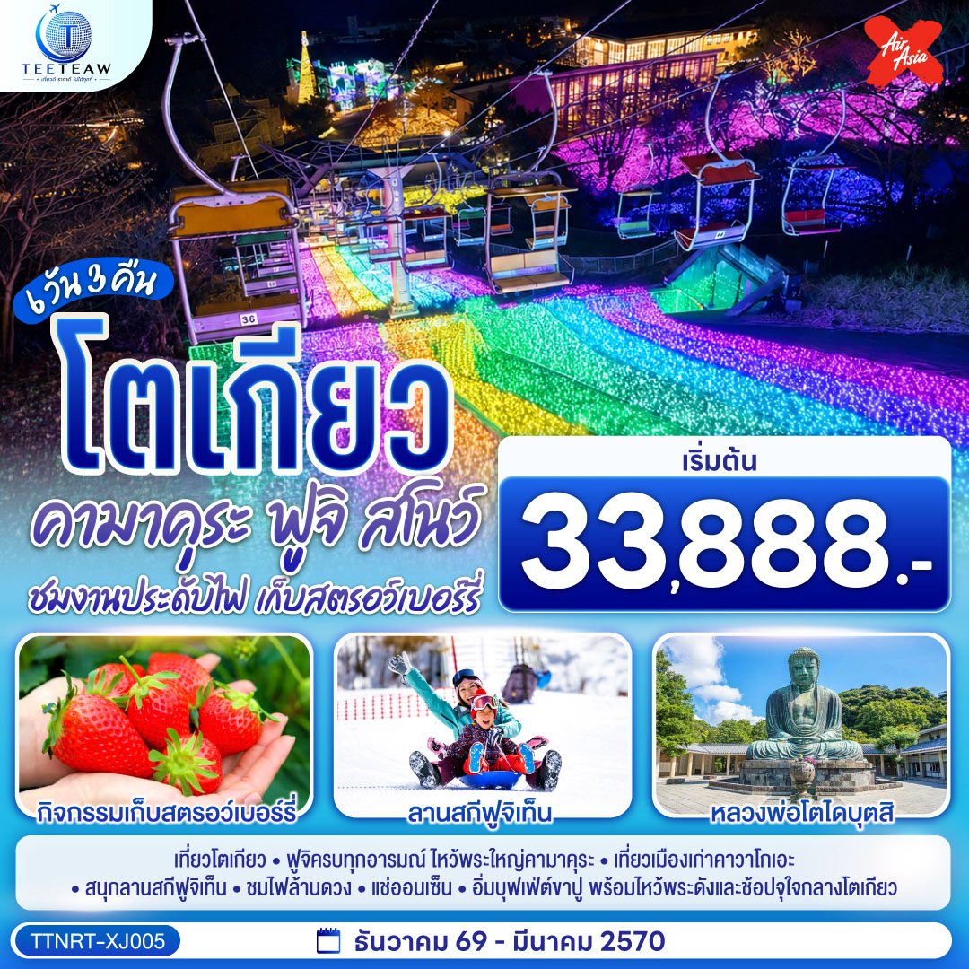 โตเกียว คามาคุระ ฟูจิสโนว์ ชมงานประดับไฟ เก็บสตรอว์เบอร์รี 6 วัน 3 คืน -XJ