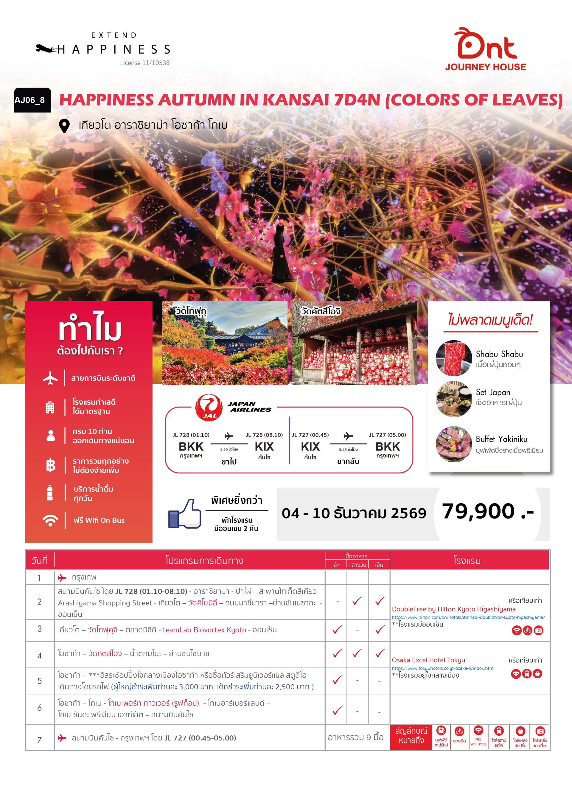 เกียวโต อาราชิยาม่า โอซาก้า โกเบ 7D4N-TG
