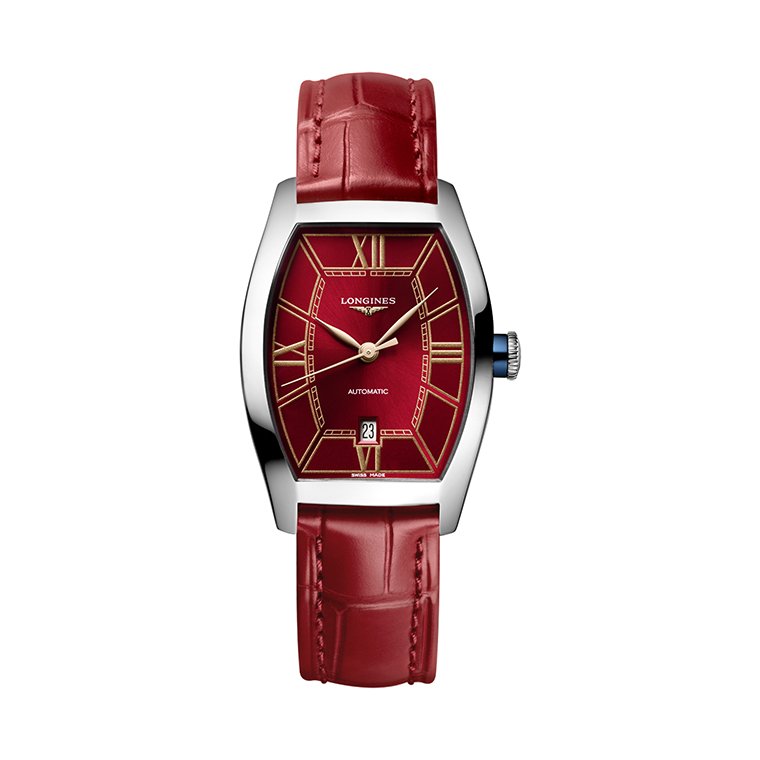 Longines evidenza แรงบันดาลใจจากงานดีไซน์ของศิลปะอาร์ตเดโคปี 1925 โดยดีไซเนอร์ของลองจินส์ได้นำรูปทรงถังเบียร์หรือทรงตอนโนที่เคยถูกออกแบบไว้ในปี 1911 มาตีความใหม่ เกิดเป็นรูปทรงที่สะท้อนถึงแก่นสำคัญของคอลเลกชั่น ภายในตัวเรือนบรรจุกลไกไขลานอัตโนมัติ มาพร้อมหน้าปัดแบบ “sector dial” และสีสันมากมาย บนหน้าปัดสีน้ำเงิน ตกแต่งด้วยตัวเลขโรมันที่มาพร้อมสายหนังอัลลิเกเตอร์สีน้ำเงินที่เข้าคู่กันอย่างสมบูรณ์แบบ