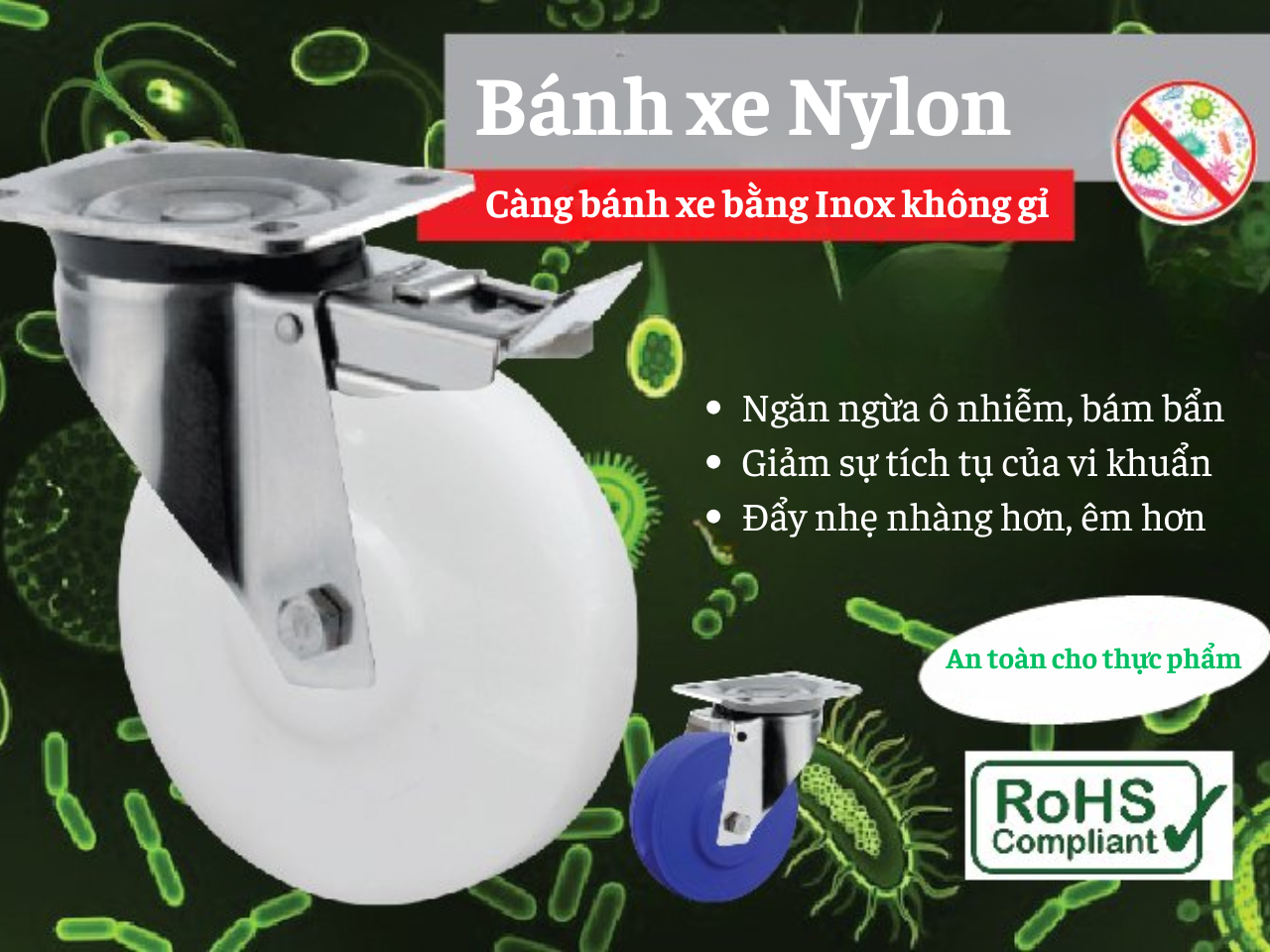 Bánh Xe Nylon GHP Cho Ngành Thực Phẩm  Dược: Giải Pháp Hiệu Quả Chống Ô Nhiễm