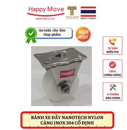 BÁNH XE ĐẨY NYLON CÀNG INOX 304 CỐ ĐỊNH, BÁNH XE CHO NHÀ MÁY THỰC PHẨM,DƯỢC PHẨM,...- PAREO