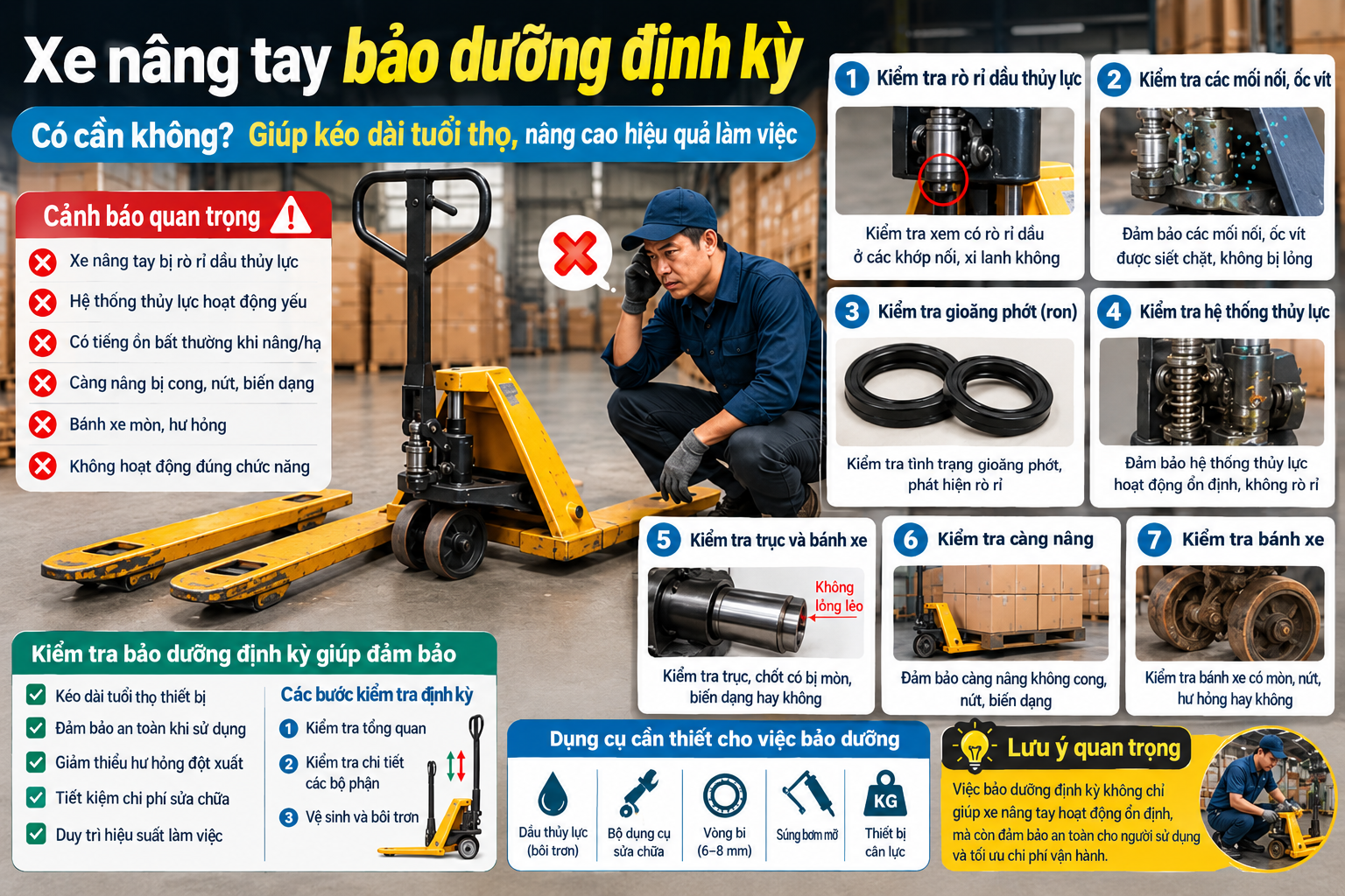 Tại sao xe nâng pallet không nâng được? Dưới đây là một số giải pháp cơ bản mà chủ kho nên biết