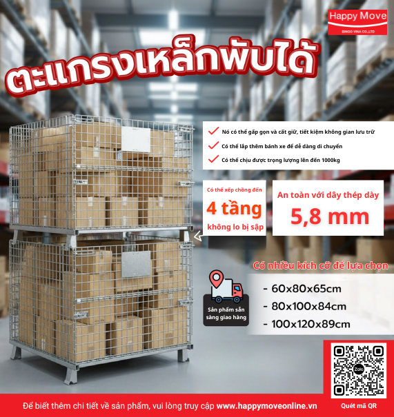 Mở rộng không gian lưu trữ, giữ cho mọi thứ ngăn nắp và an toàn với hệ thống lưu trữ lưới thép từ Happy Move!