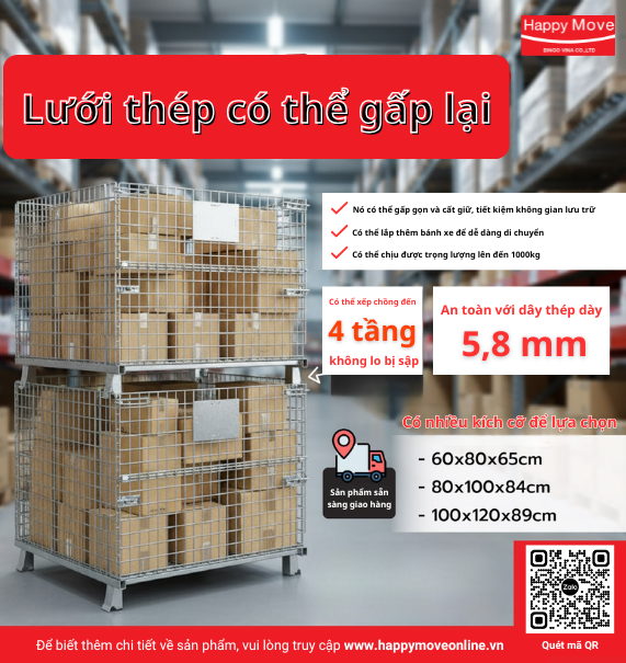 Mở rộng không gian lưu trữ, giữ cho mọi thứ ngăn nắp và an toàn với hệ thống lưu trữ lưới thép từ Happy Move!