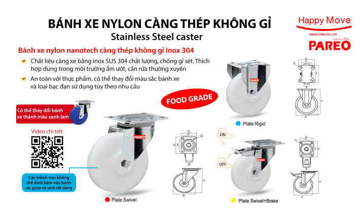 BÁNH XE NANOTECH CÀNG INOX 304 - HAPPY MOVE