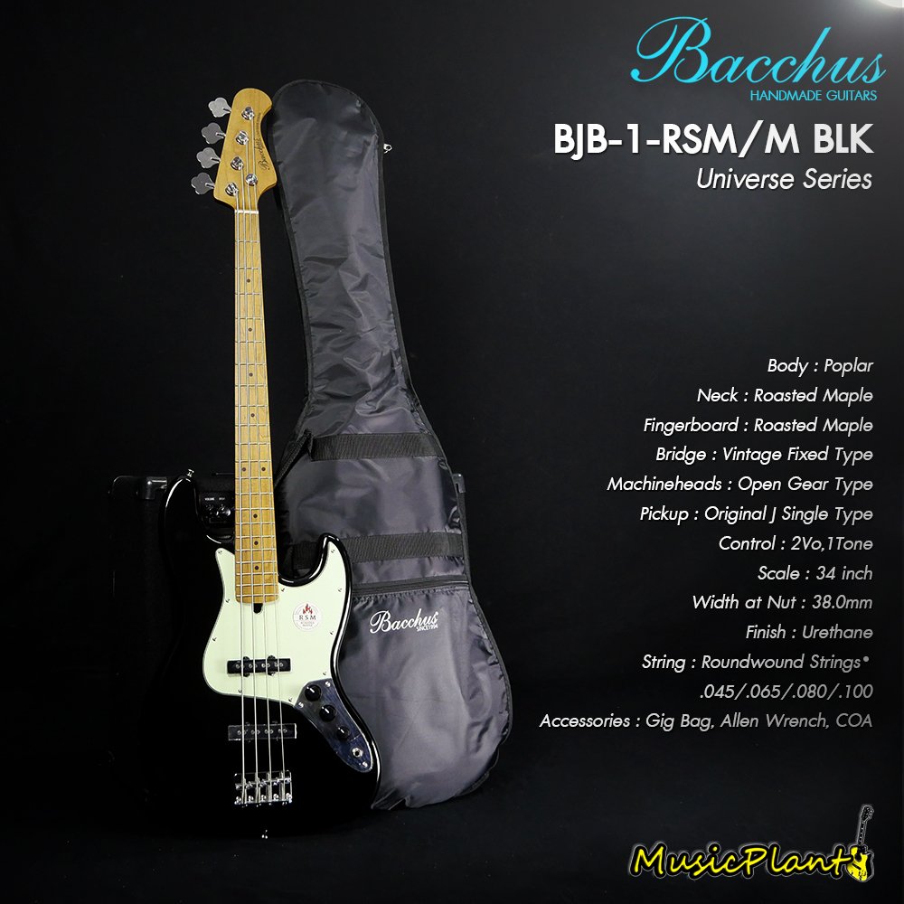 Bacchus เบสไฟฟ้า รุ่น BJB-1-RSM/M BLK BLACK BEAUTY - musicplant