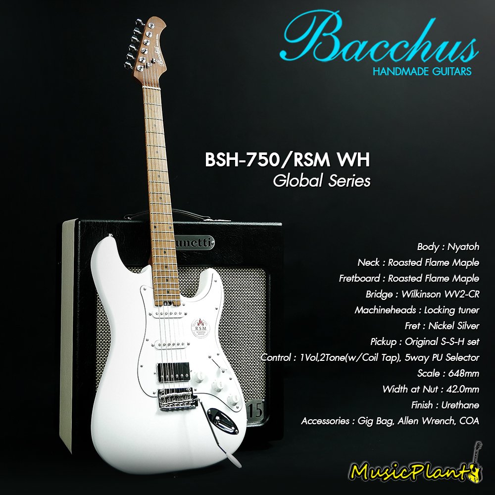 Bacchus กีตาร์ไฟฟ้า รุ่น BSH-750/RSM WH - musicplant