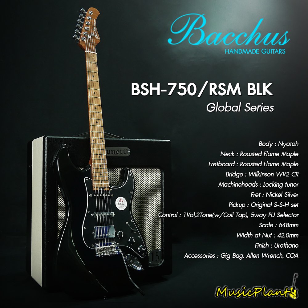 Bacchus กีตาร์ไฟฟ้า รุ่น BSH-750/RSM BLK BLACK BEAUTY - musicplant