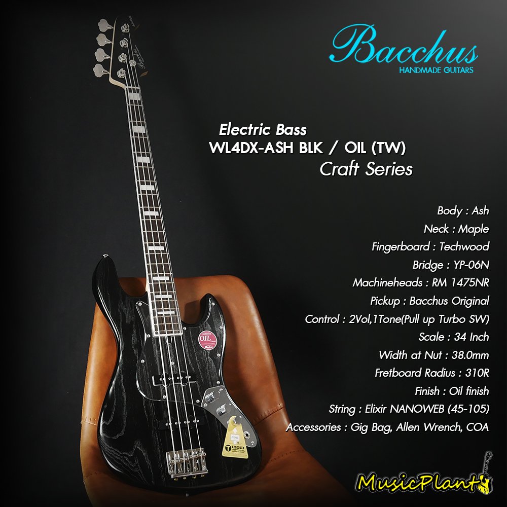 Bacchus เบสไฟฟ้า รุ่น WL4DX-ASH BLK / OIL (TW) - musicplant