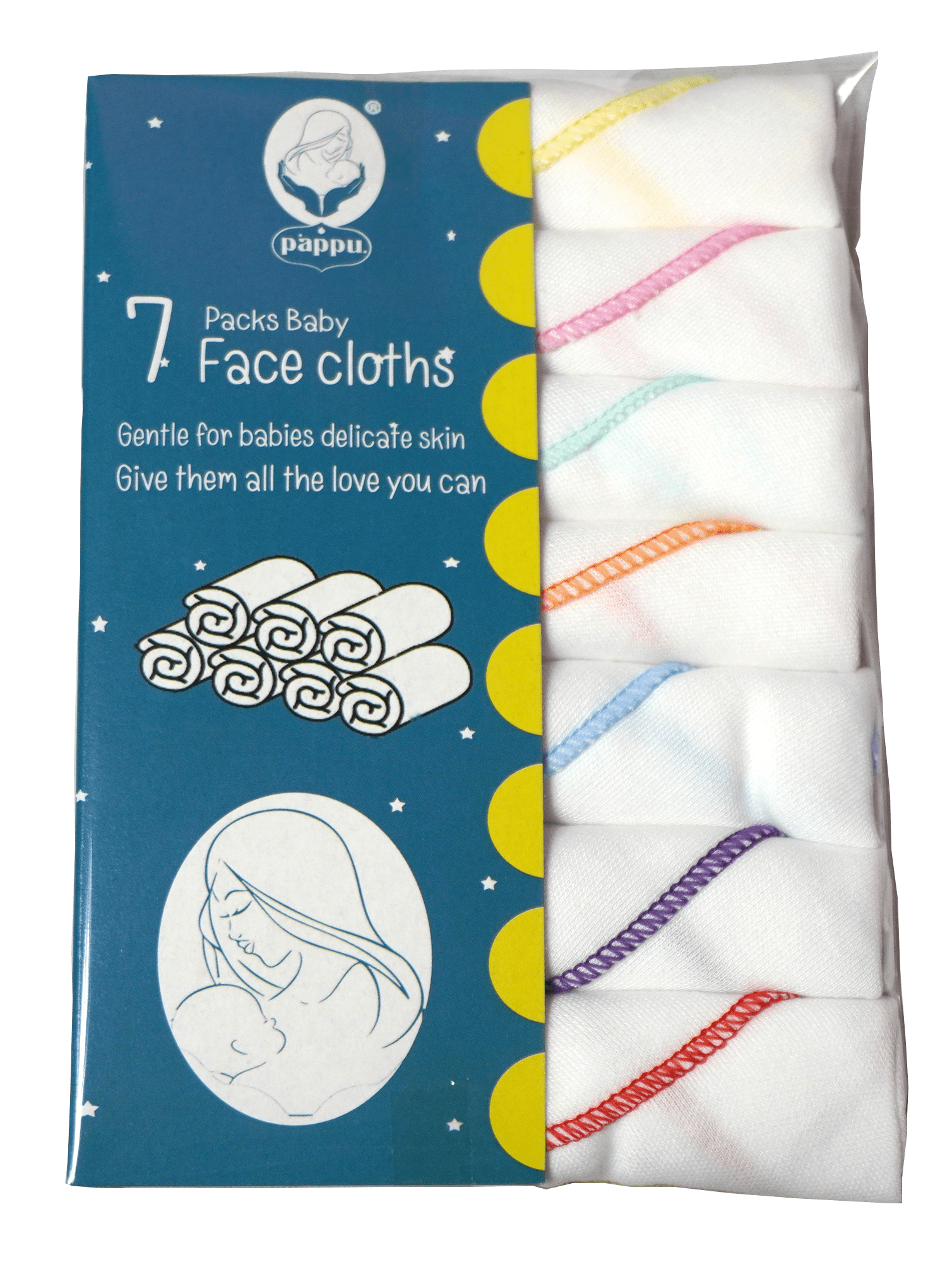Pappu 7 Piece Interlock Face Cloths Sew The Edge Mix Color In Pack